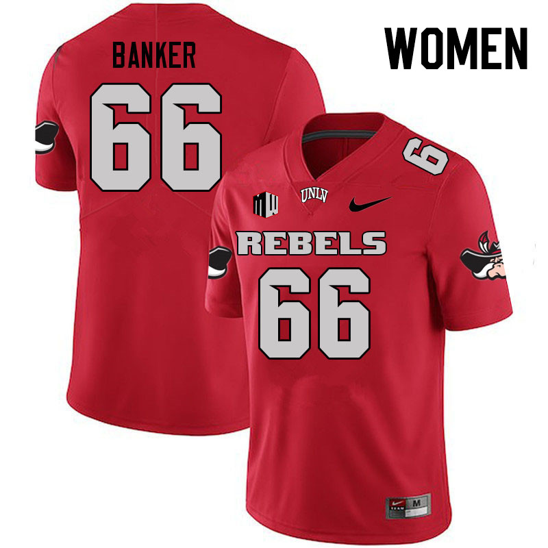 Women #66 Carver Banker UNLV Rebels College Football Jerseys Stitched Sale-Scarlet